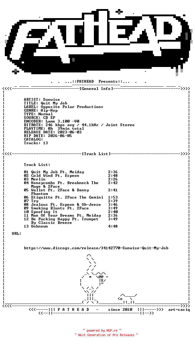 NFO for the release Sunwise-Quit_My_Job-CDEP-2023-FATHEAD by FATHEAD