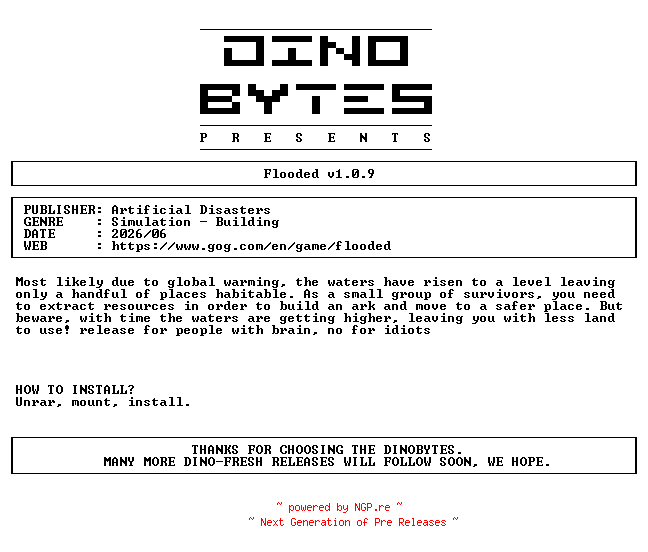 NFO for the release Flooded_v1.0.9-DINOByTES by DINOByTES