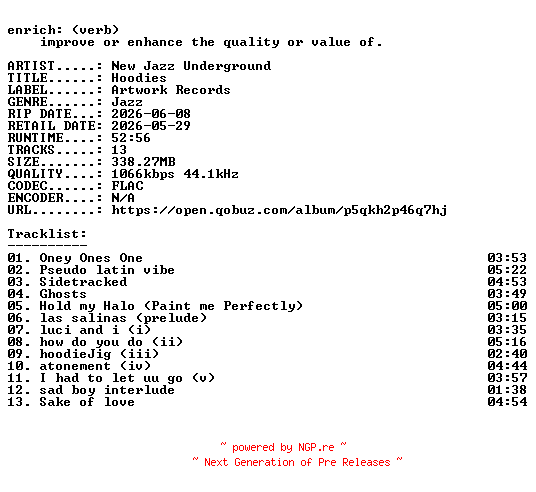 NFO for the release New_Jazz_Underground-Hoodies-16BIT-WEB-FLAC-2026-ENRiCH by ENRiCH