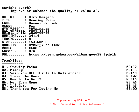NFO for the release Alex_Sampson-Growing_Pains-EP-16BIT-WEB-FLAC-2026-ENRiCH by ENRiCH
