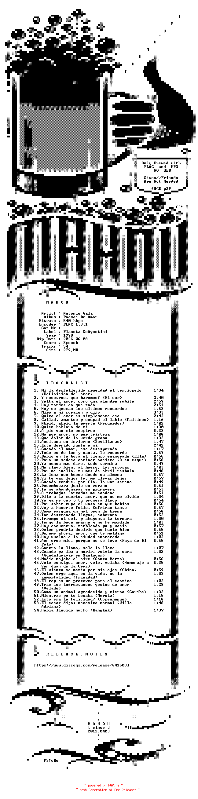 NFO for the release Antonio_Gala-Poemas_De_Amor-ES-CD-FLAC-1998-MAHOU by MAHOU