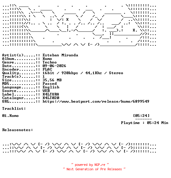 NFO for the release Esteban_Miranda-Kumo-K4LT020-SINGLE-16BIT-WEB-FLAC-2026-WAVED by WAVED