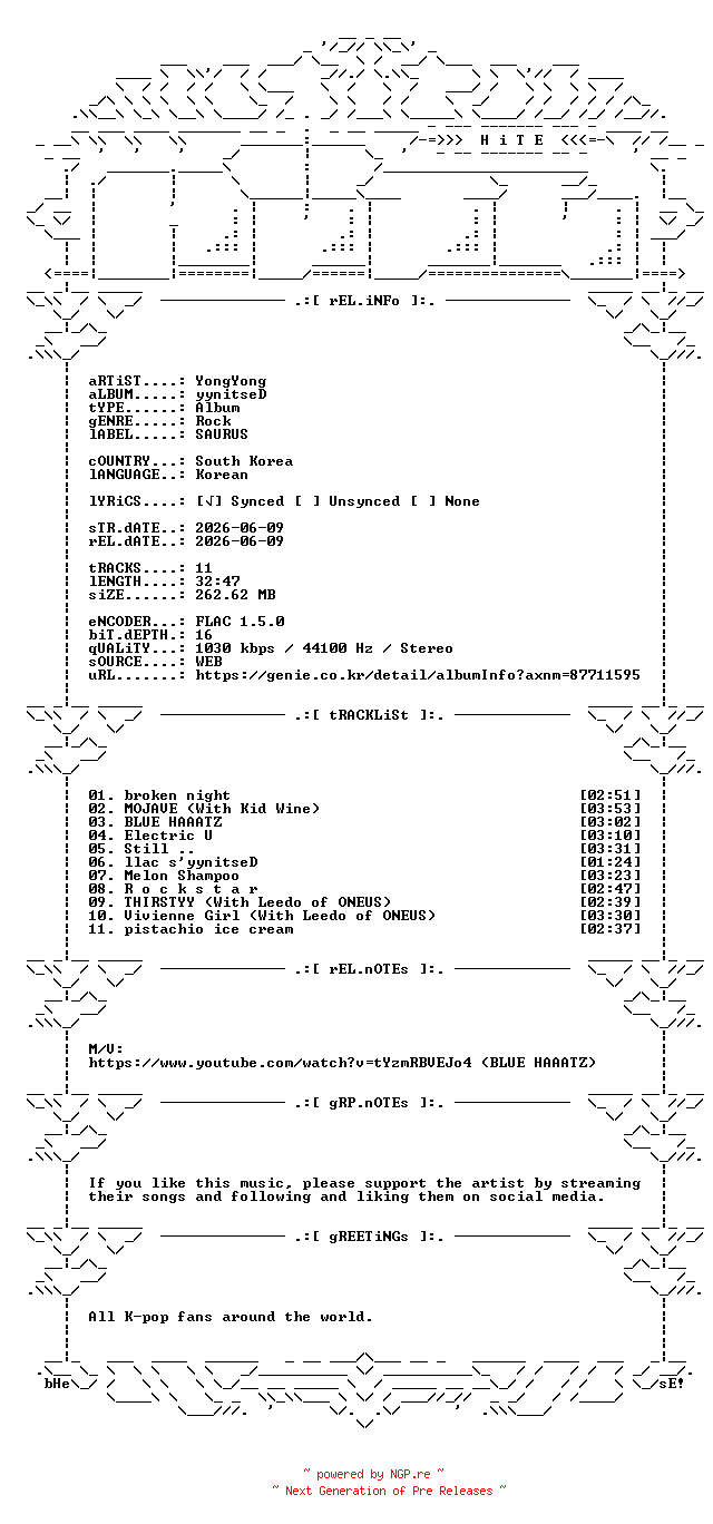 NFO for the release YongYong-yynitseD-KR-16BIT-WEB-FLAC-2026-HiTE by HiTE