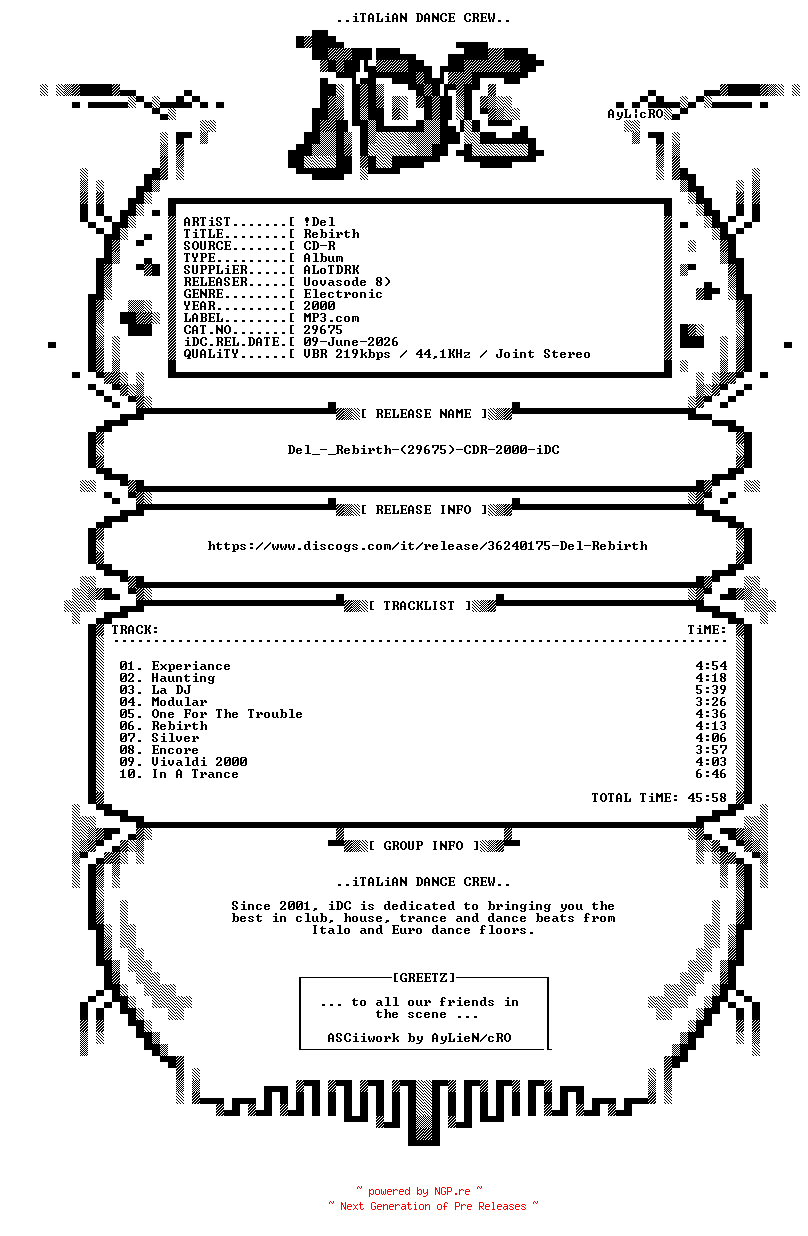 NFO for the release Del_-_Rebirth-(29675)-CDR-2000-iDC by iDC