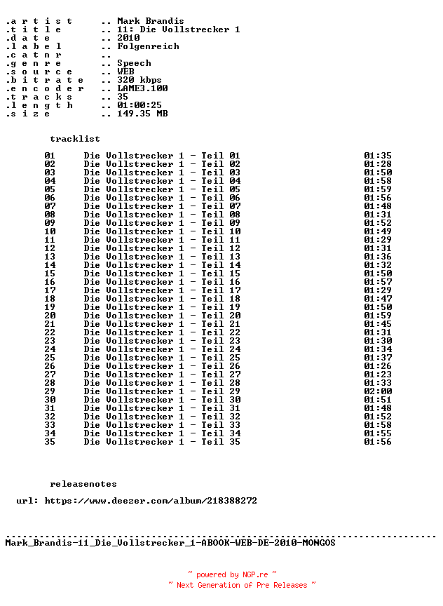 NFO for the release Mark_Brandis-F11_Die_Vollstrecker_1-ABOOK-WEB-DE-2010-MONGOS by MONGOS