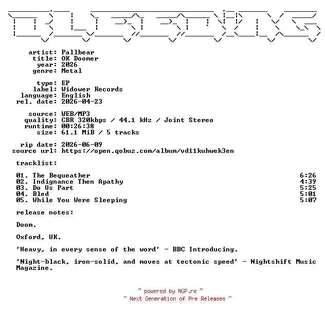 NFO for the release Pallbear-OK_Doomer-EP-WEB-2026-BLEEDiNG by BLEEDiNG