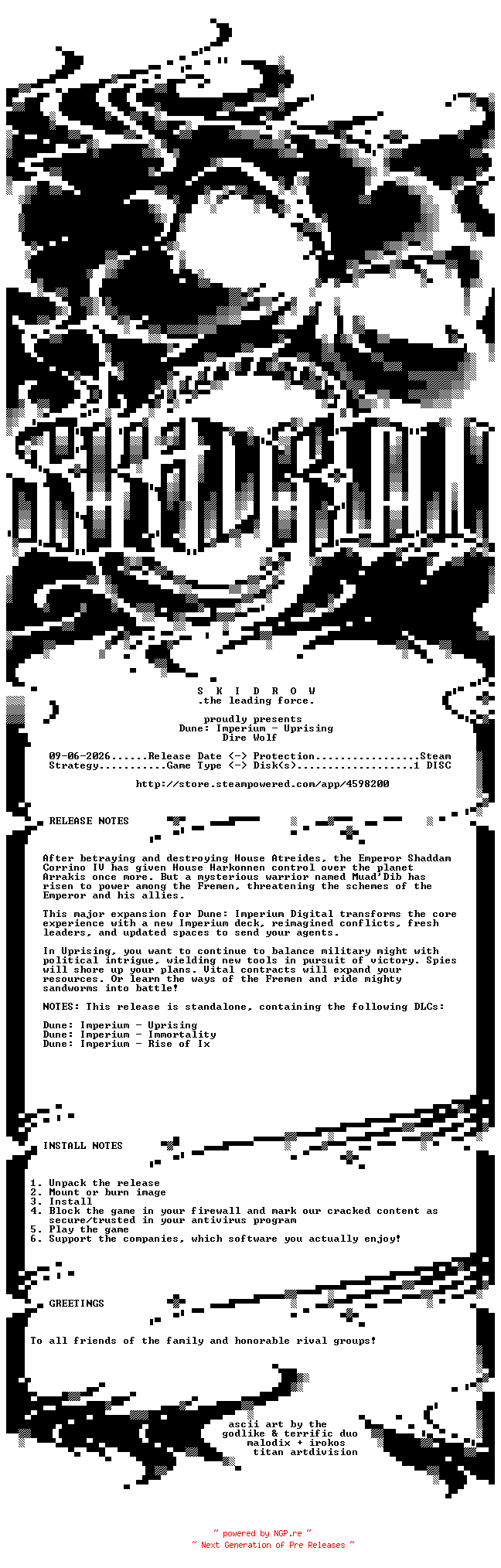 NFO for the release Dune.Imperium.Uprising-SKIDROW by SKIDROW