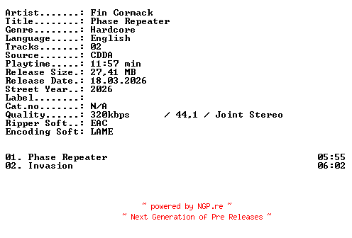 NFO for the release Fin_Cormack-Phase_Repeater-WEB-2026-XTC_iNT by XTC_iNT