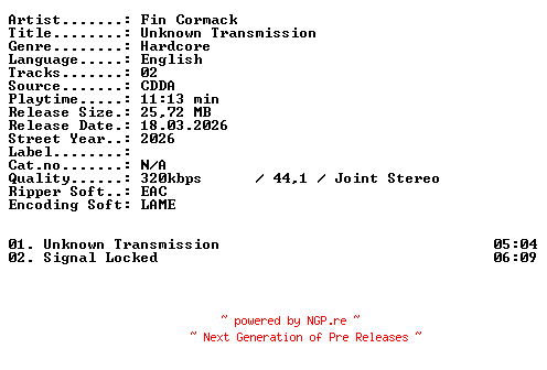 NFO for the release Fin_Cormack-Unknown_Transmission-WEB-2026-XTC_iNT by XTC_iNT