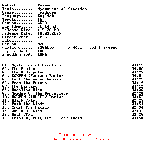 NFO for the release Furyan-Mysteries_of_Creation-WEB-2026-XTC_iNT by XTC_iNT