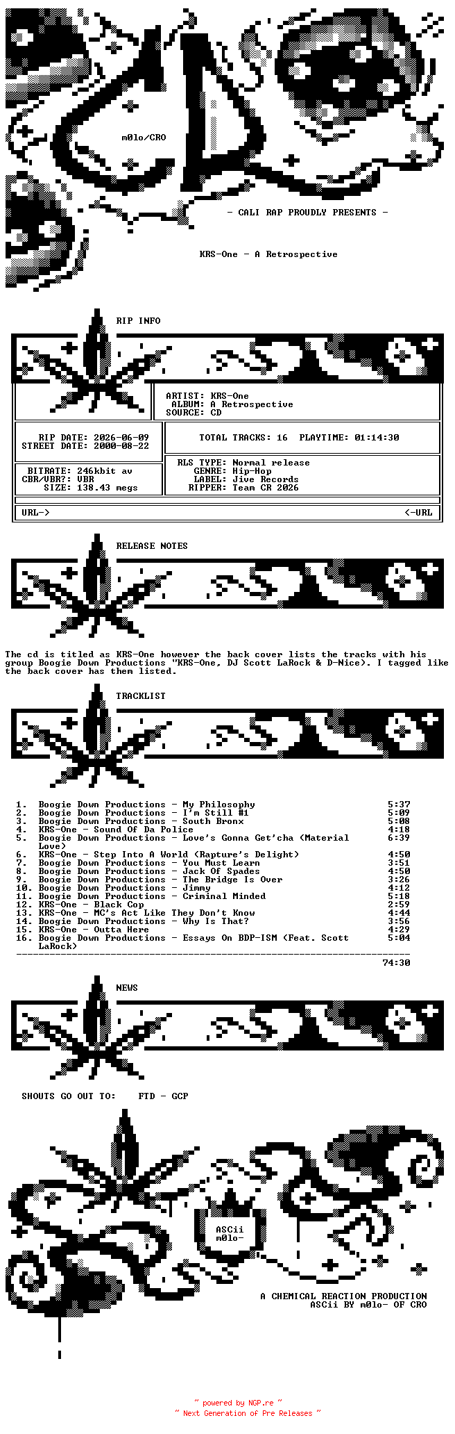 NFO for the release KRS-One-A_Retrospective-2000-CR_INT by CR_INT