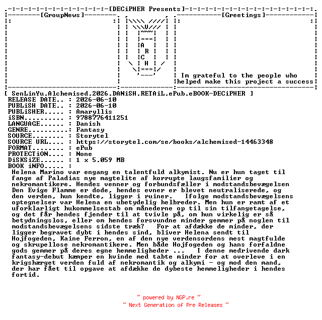 NFO for the release SenLinYu.Alchemised.2026.DANiSH.RETAiL.ePub.eBOOK-DECiPHER by DECiPHER