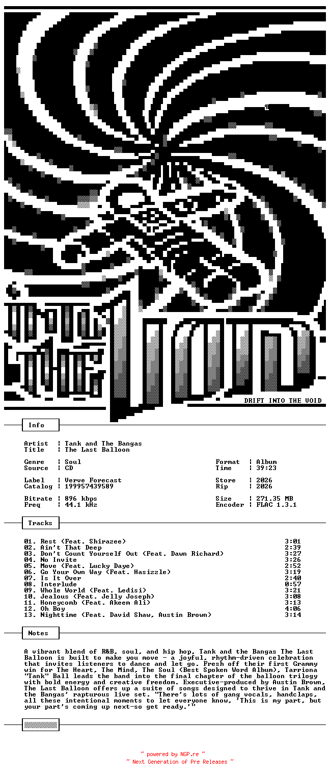 NFO for the release Tank_And_The_Bangas-The_Last_Balloon-CD-FLAC-2026-THEVOiD by THEVOiD