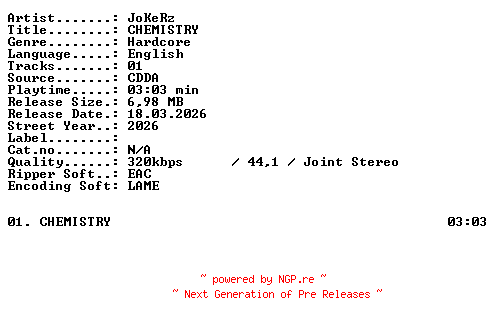 NFO for the release JoKeRz-CHEMISTRY-SINGLE-WEB-2026-XTC_iNT by XTC_iNT