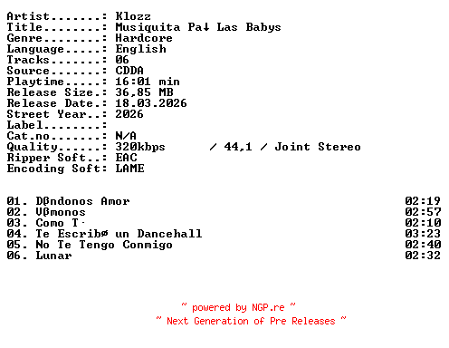 NFO for the release Klozz-Musiquita_Pa_Las_Babys-WEB-2026-XTC_iNT by XTC_iNT