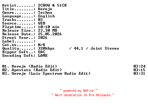 NFO for the release 2CROW_and_51CK-Hereje-WEB-2026-XTC_iNT by XTC_iNT