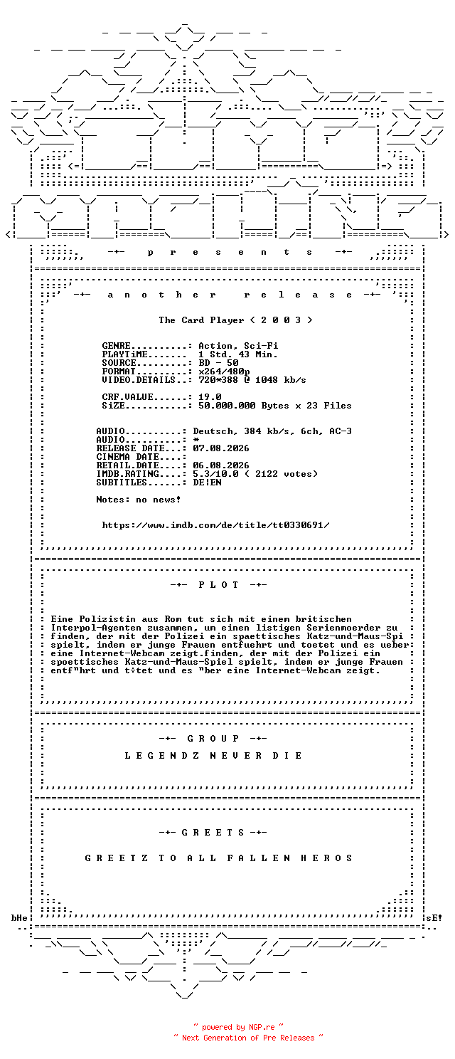 NFO for the release The.Card.Player.REMASTERED.German.2003.AC3.BDRip.x264-TM by TM