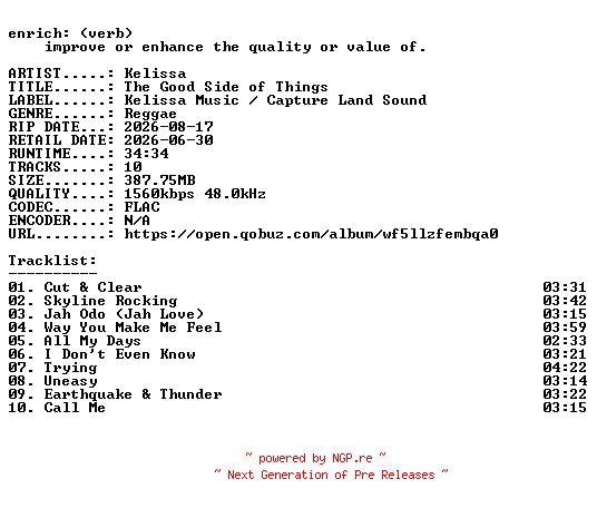 NFO for the release Kelissa-The_Good_Side_of_Things-24BIT-WEB-FLAC-2026-ENRiCH by ENRiCH