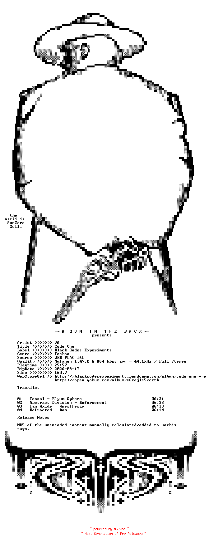 NFO for the release VA-Code_One-(BCE010)-16BIT-WEB-FLAC-2018-AGITB by AGITB
