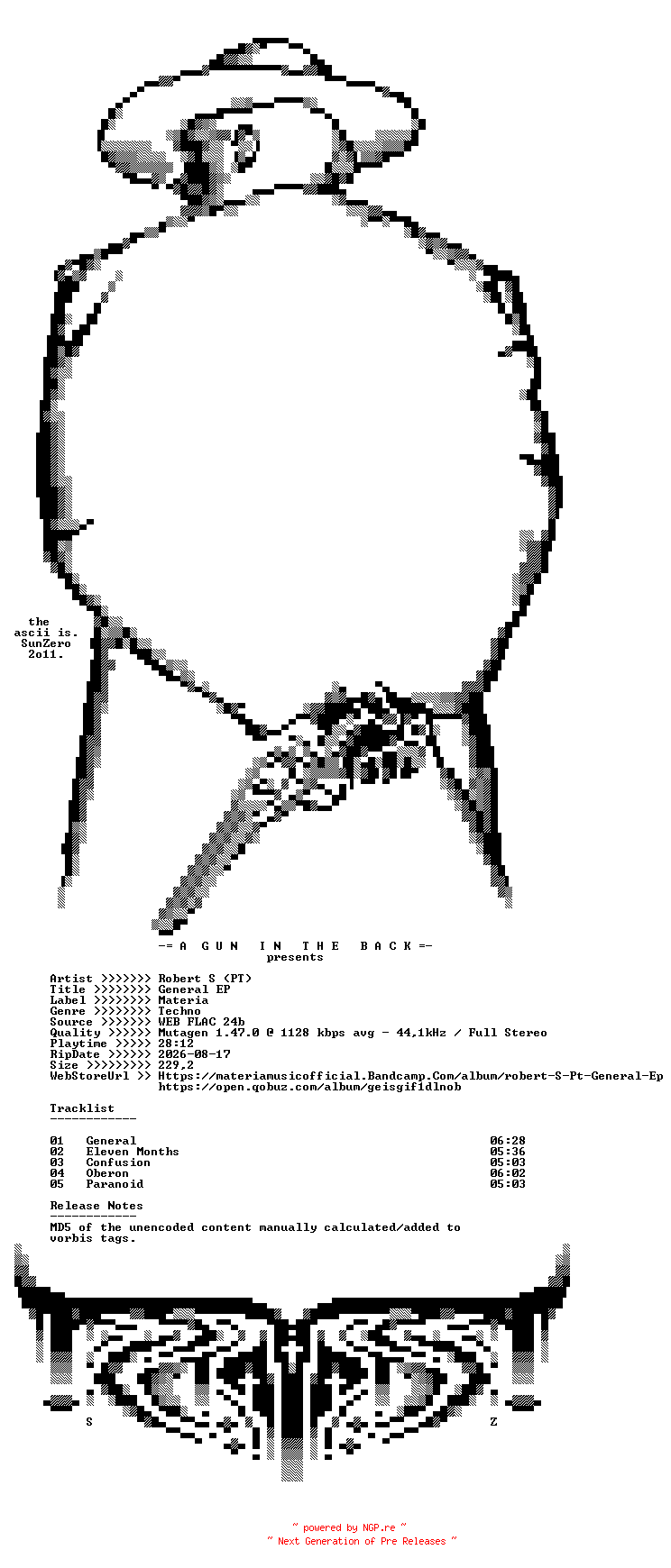 NFO for the release Robert_S_(PT)-General_EP-(MATERIA17)-24BIT-WEB-FLAC-2018-AGITB by AGITB