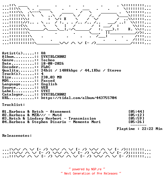 NFO for the release VA-SYXTBLCK002-24BIT-WEB-FLAC-2025-WAVED by WAVED