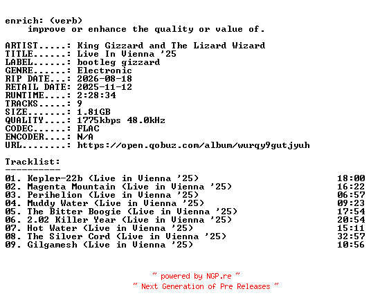 NFO for the release King_Gizzard_and_The_Lizard_Wizard-Live_In_Vienna_25-24BIT-WEB-FLAC-2025-ENRiCH by ENRiCH