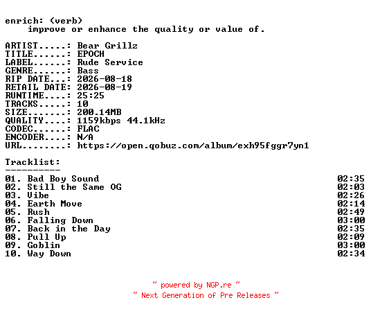 NFO for the release Bear_Grillz-EPOCH-16BIT-WEB-FLAC-2026-ENRiCH by ENRiCH