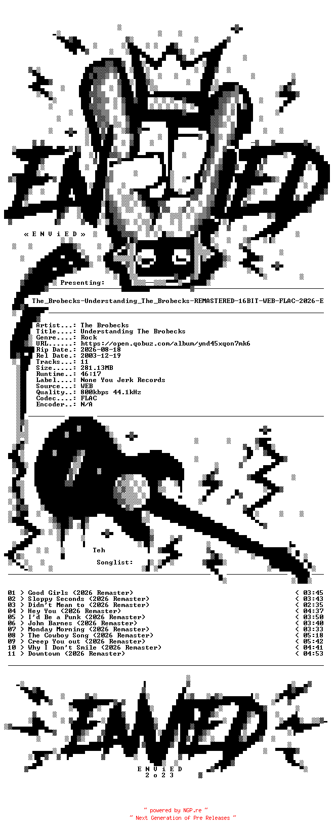 NFO for the release The_Brobecks-Understanding_The_Brobecks-REMASTERED-16BIT-WEB-FLAC-2026-ENViED by ENViED