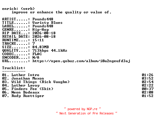 NFO for the release Pounds448-Varisty_Blues-EP-16BIT-WEB-FLAC-2026-ENRiCH by ENRiCH