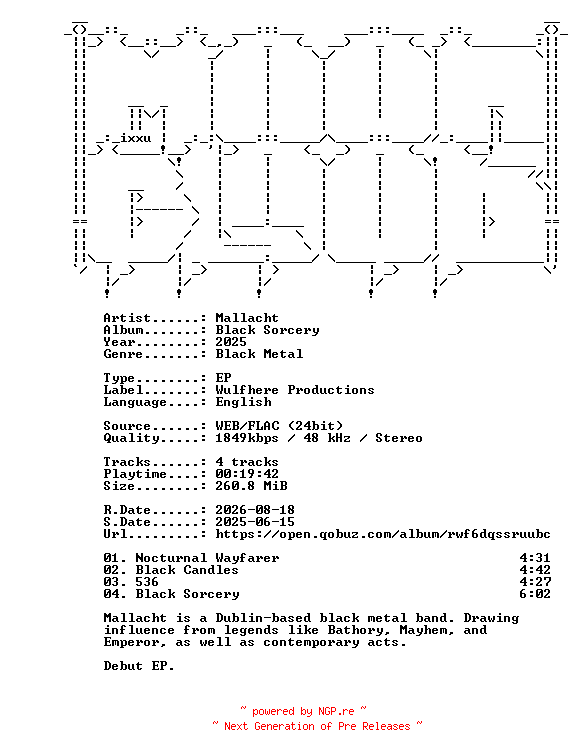 NFO for the release Mallacht-Black_Sorcery-EP-24BIT-WEB-FLAC-2025-MOONBLOOD by MOONBLOOD