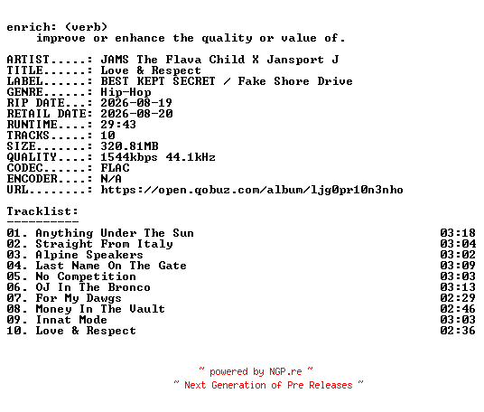 NFO for the release JAMS_The_Flava_Child_X_Jansport_J-Love_and_Respect-24BIT-WEB-FLAC-2026-ENRiCH by ENRiCH