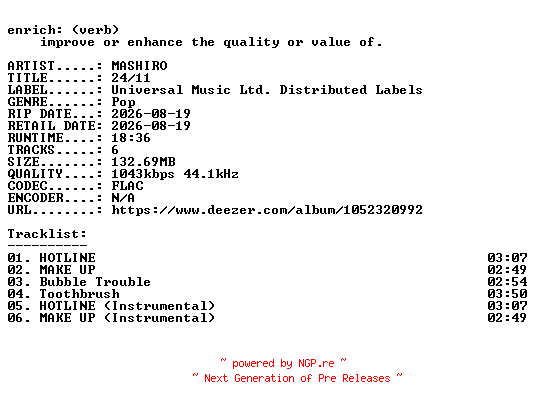 NFO for the release MASHIRO-24__11-KR-EP-16BIT-WEB-FLAC-2026-ENRiCH by ENRiCH