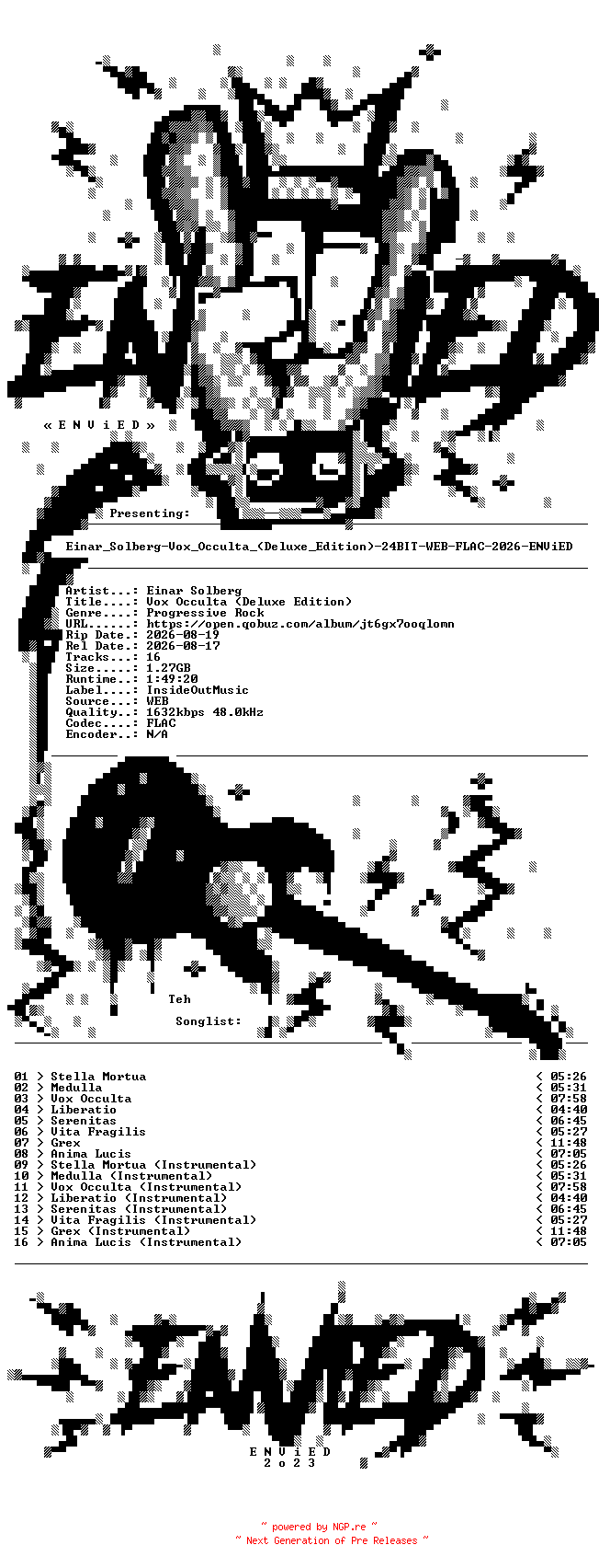 NFO for the release Einar_Solberg-Vox_Occulta_(Deluxe_Edition)-24BIT-WEB-FLAC-2026-ENViED by ENViED