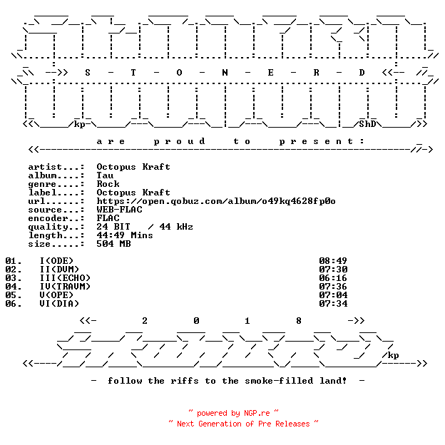 NFO for the release Octopus_Kraft-Tau-24BIT-WEB-FLAC-2026-STONERD by STONERD