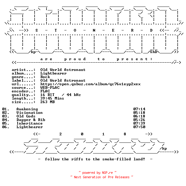 NFO for the release Old_World_Astronaut-Lightbearer-16BIT-WEB-FLAC-2026-STONERD by STONERD