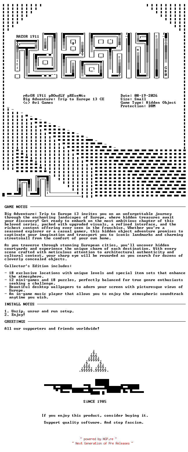 NFO for the release Big_Adventure_Trip_to_Europe_13_Collectors_Edition-RAZOR by RAZOR