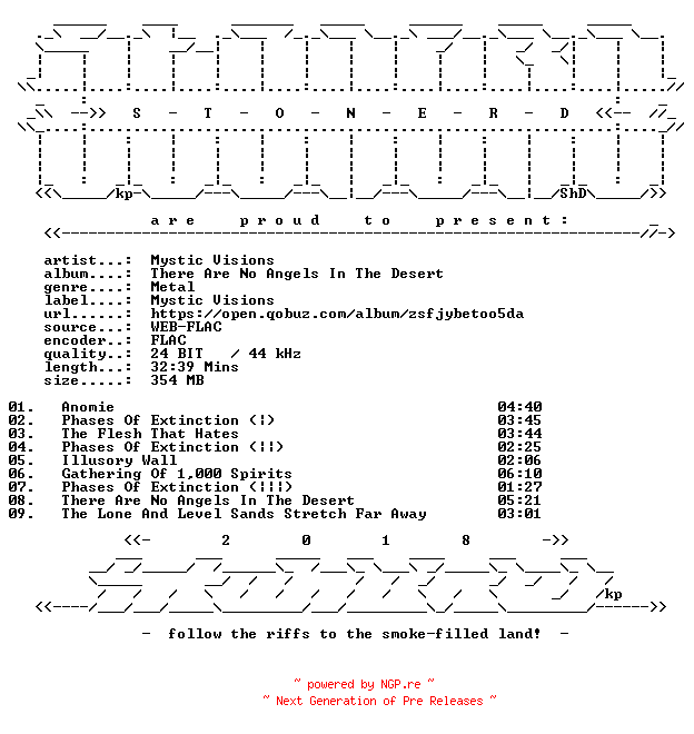 NFO for the release Mystic_Visions-There_Are_No_Angels_In_The_Desert-24BIT-WEB-FLAC-2023-STONERD by STONERD
