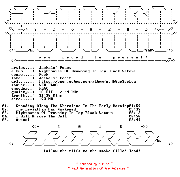 NFO for the release Jackals_Feast-Nightmares_Of_Drowning_In_Icy_Black_Waters-16BIT-WEB-FLAC-2026-STONERD by STONERD