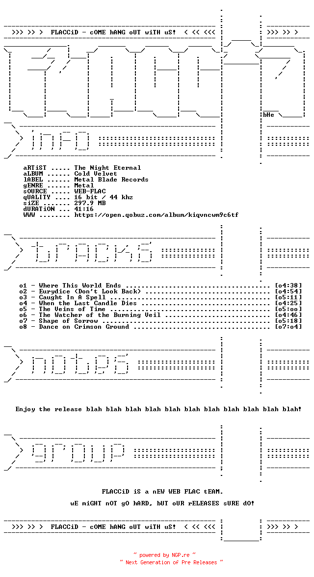 NFO for the release The_Night_Eternal-Cold_Velvet-16BIT-WEB-FLAC-2026-FLACCiD by FLACCiD