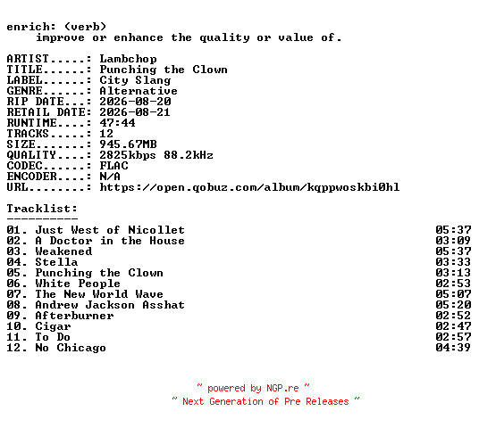 NFO for the release Lambchop-Punching_the_Clown-24BIT-WEB-FLAC-2026-ENRiCH by ENRiCH