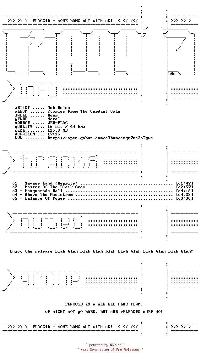 NFO for the release Mob_Rules-Stories_From_The_Verdant_Vale-16BIT-WEB-FLAC-2026-FLACCiD by FLACCiD