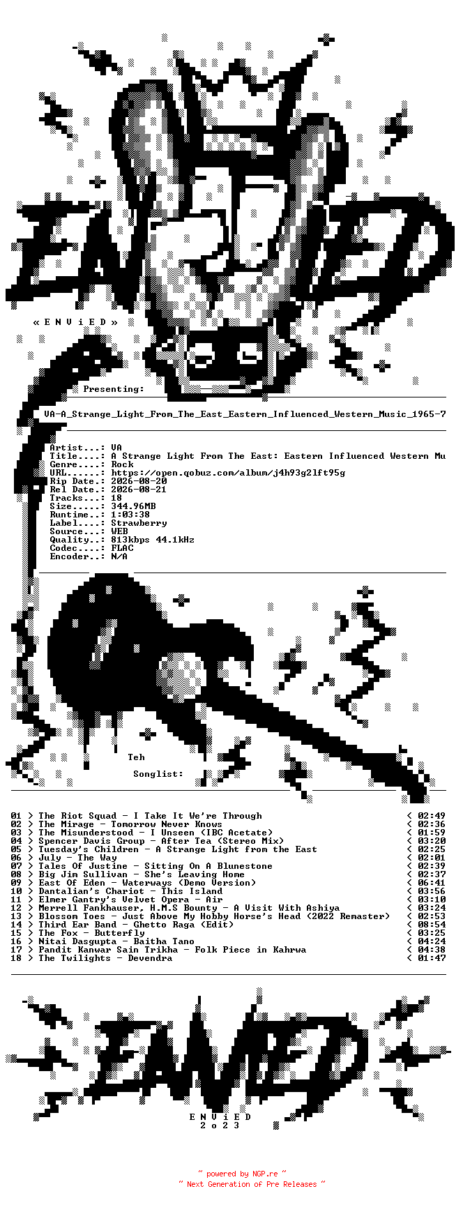 NFO for the release VA-A_Strange_Light_From_The_East_Eastern_Influenced_Western_Music_1965-72-16BIT-WEB-FLAC-2026-ENViED by ENViED