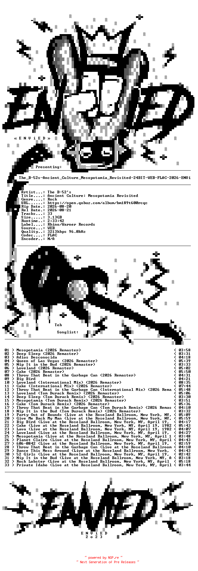 NFO for the release The_B-52s-Ancient_Culture_Mesopotamia_Revisited-24BIT-WEB-FLAC-2026-ENViED by ENViED