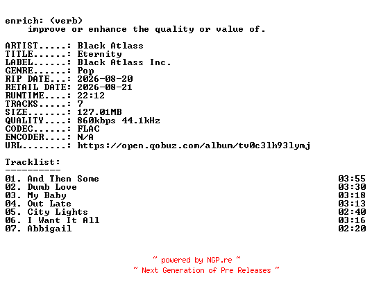 NFO for the release Black_Atlass-Eternity-16BIT-WEB-FLAC-2026-ENRiCH by ENRiCH