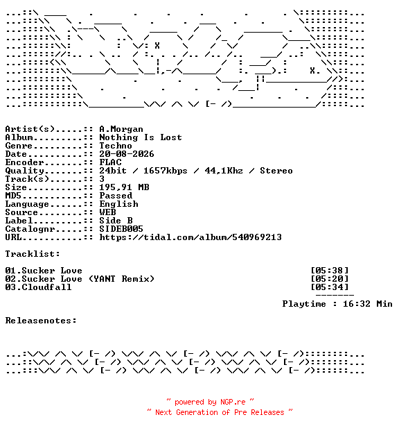 NFO for the release A.Morgan-Nothing_Is_Lost-SIDEB005-24BIT-WEB-FLAC-2026-WAVED by WAVED