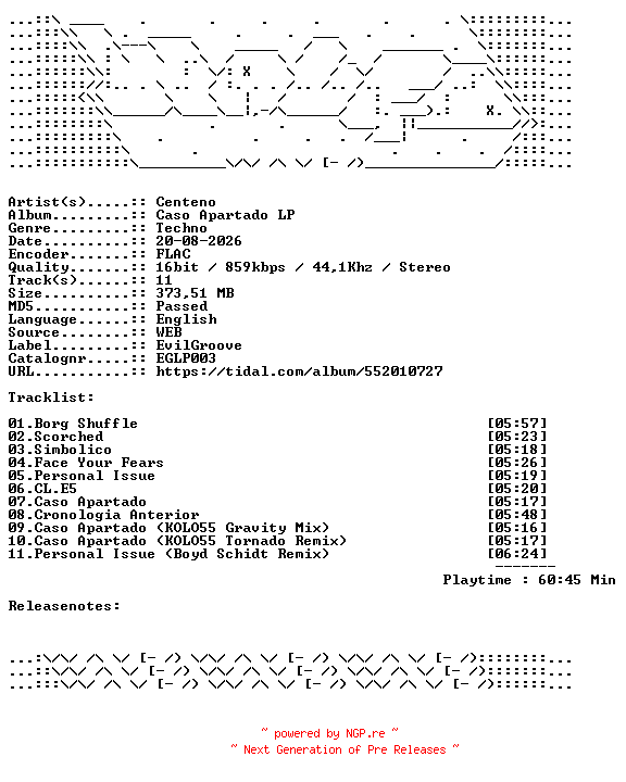 NFO for the release Centeno-Caso_Apartado_LP-EGLP003-16BIT-WEB-FLAC-2026-WAVED by WAVED