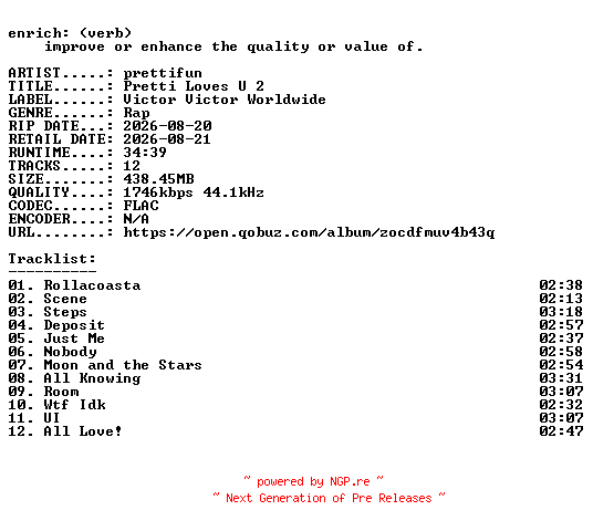 NFO for the release prettifun-Pretti_Loves_U_2-24BIT-WEB-FLAC-2026-ENRiCH by ENRiCH