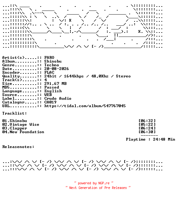 NFO for the release FARO-Shinobu-CA019-24BIT-WEB-FLAC-2026-WAVED by WAVED