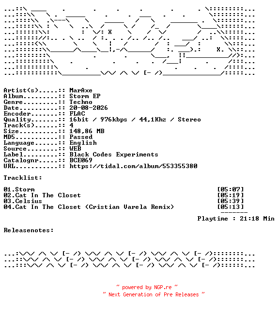NFO for the release MarAxe-Storm_EP-BCE069-16BIT-WEB-FLAC-2026-WAVED by WAVED