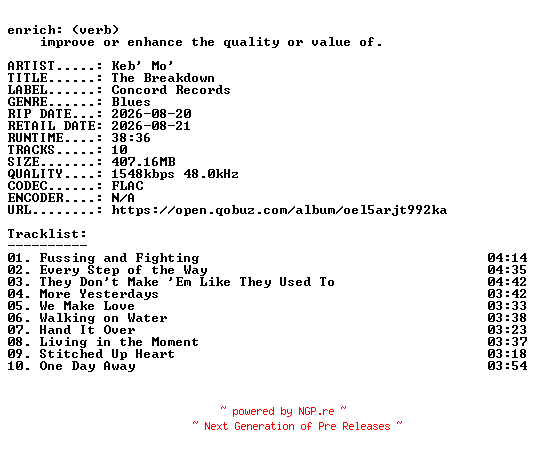 NFO for the release Keb_Mo-The_Breakdown-24BIT-WEB-FLAC-2026-ENRiCH by ENRiCH